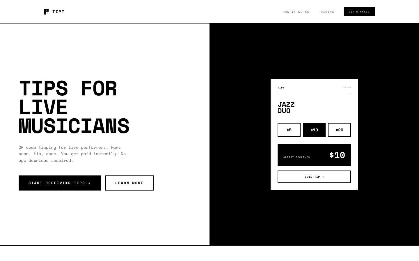 Tipt landing page